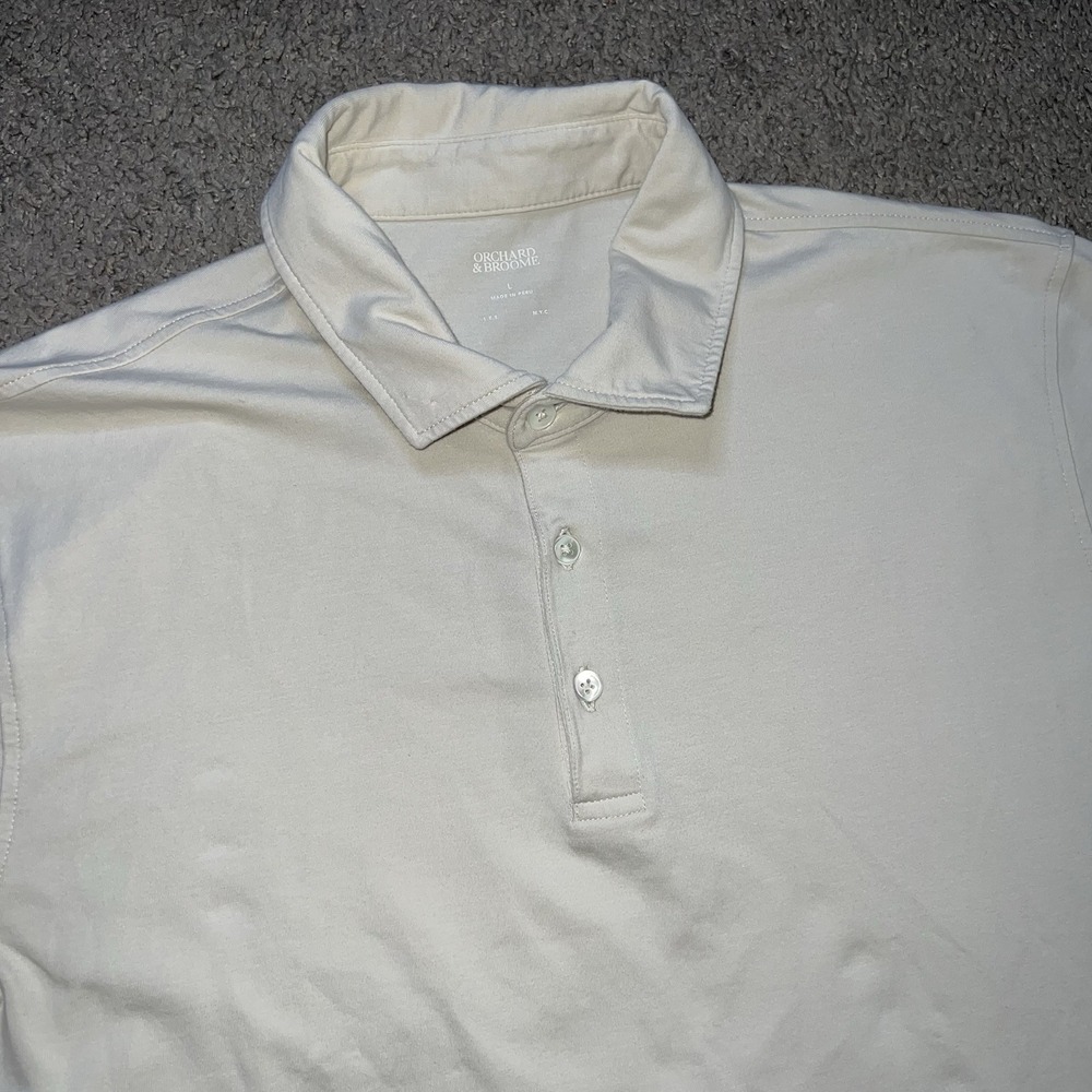 Orchard & Broome Shirt Men L Beige Short Sleeve Polo Cotton Blend